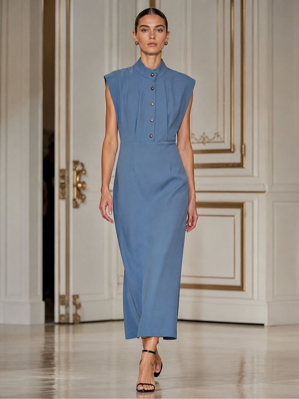 NWT Julia Allert Fitted Sheath Dress With Shoulder Pads In Pale Blue Size Small